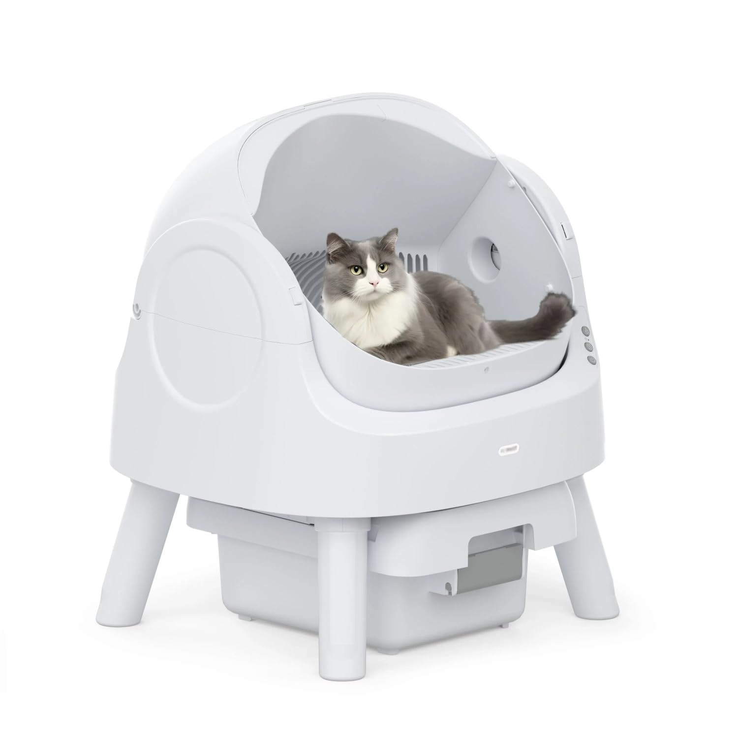 Mimfam Autoscooper 11 Self Cleaning Open Top Cat Litter Box, White, Large (21.25'' L X 16.33'' W X 24'' H), Automatic, Self-Clea
