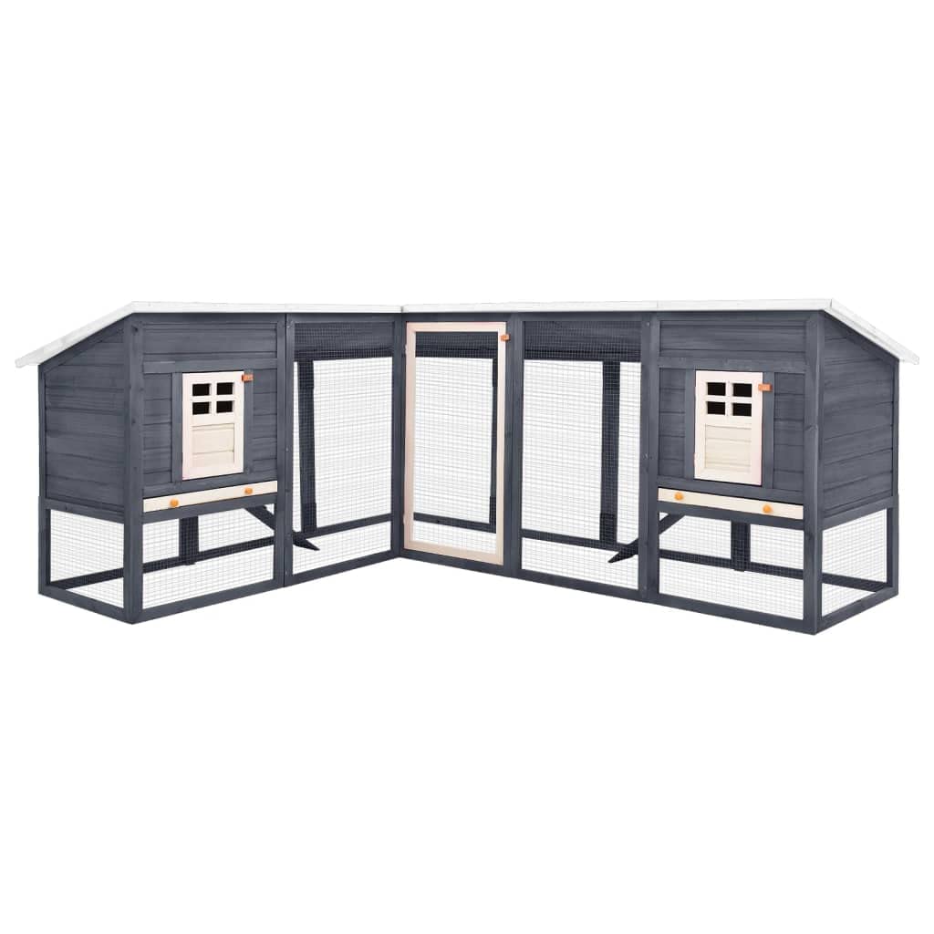 vidaXL Solid Fir Wood Outdoor Rabbit Hutch with Run Wooden Pet Supply Small Animal Habitat Rabbit Pet Cage Chicken Room House Carrier Gray and White