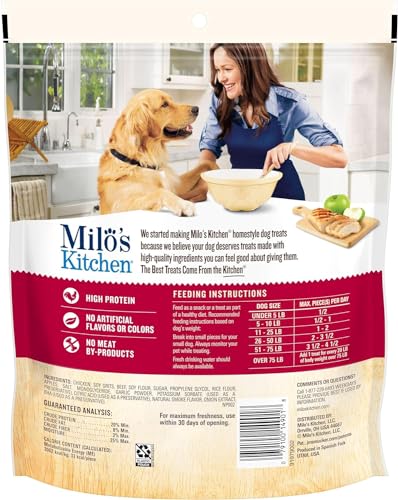 Milos Kitchen Homestyle Dog Treats, Chicken & Apple Sausage Slices, 18 Ounce, High Protein, No Artificial Flavors