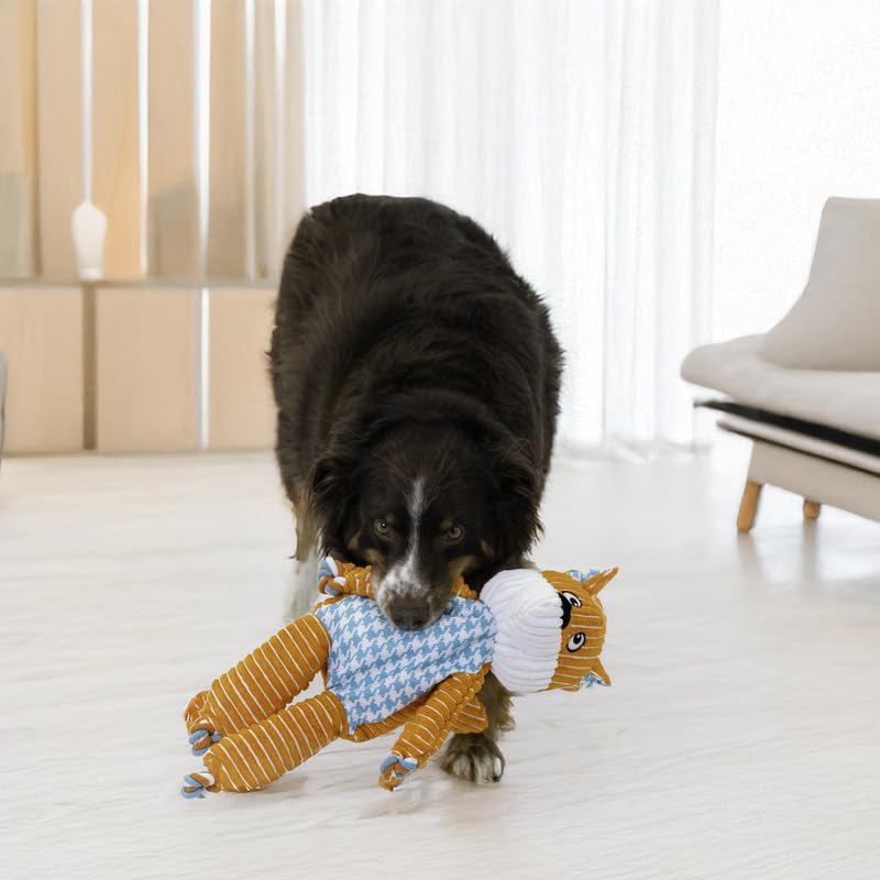 KONG Floppy Knots - Durable No-Stuffing Squeaky Rope & Plush Dog Toy - for Teething, Playing (Fox, Extra Large)