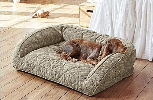 Orvis Comfortfill-Eco Bolster Dog Bed - Plush Rectangular Dog Beds With Three-Sided Bolster For Leaning, Charcoal Chev - Medium