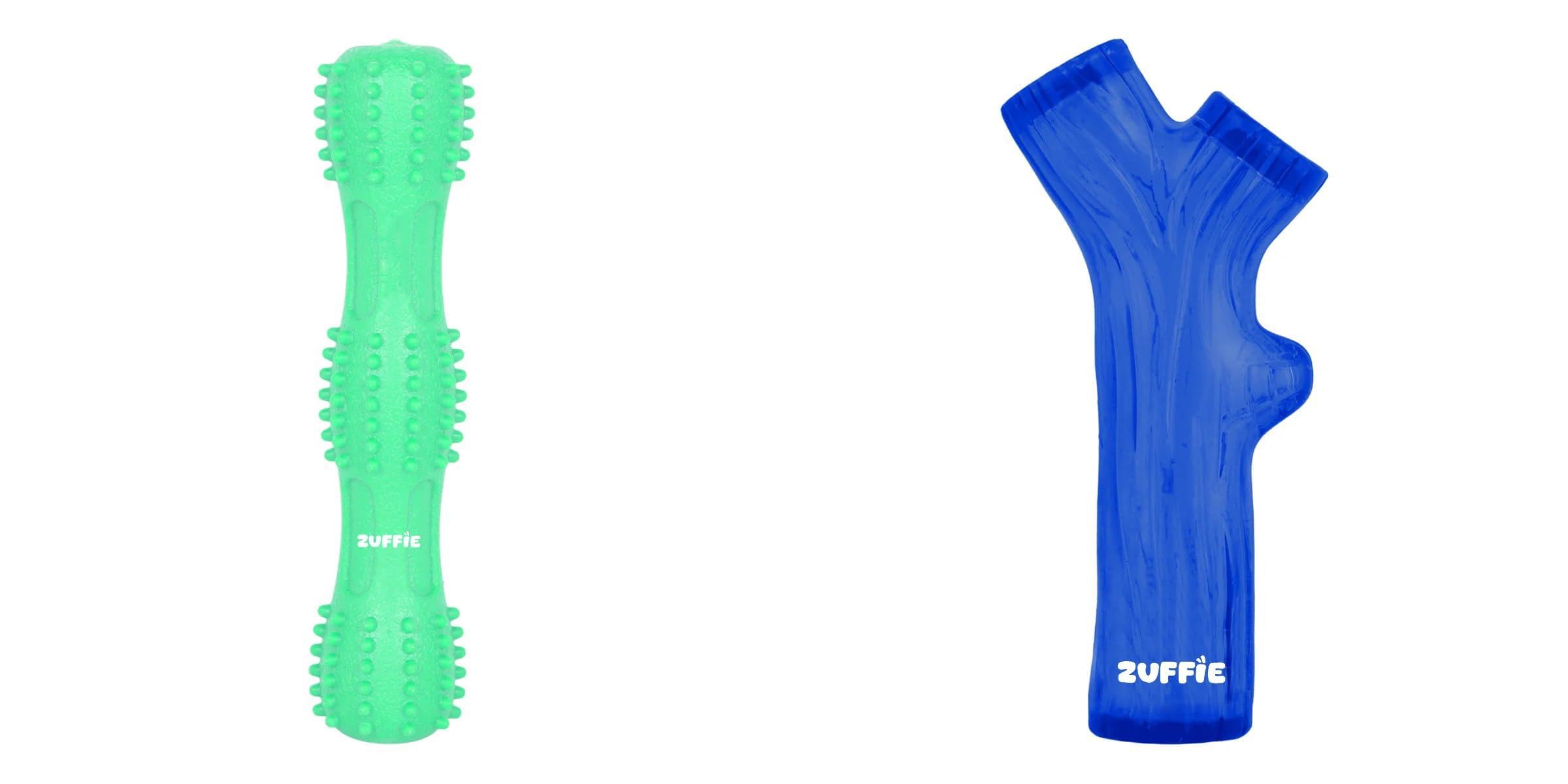 Zuffie Spiky Stick Chew Toy And Branch Chew Toy  Durable Puppy Teething Aid Combo Of 2 (Stk_Grn + Brnc_Blu)