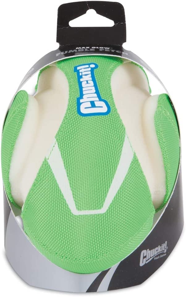 Chuckit! Max Glow Fumble Fetch Dog Football Toy, Green/White, Rubber & EVA, 1 Count, Model 32306