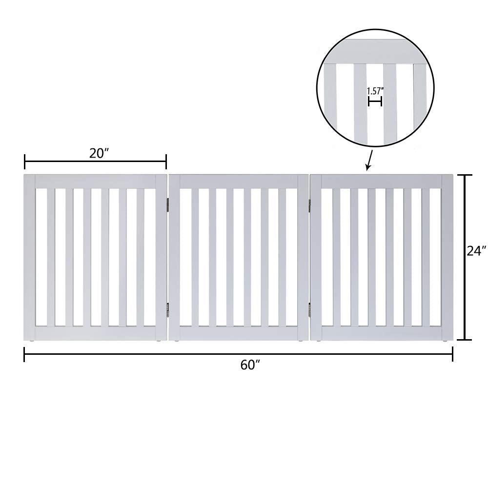Unipaws 24? Free Standing Pet Gate For Dog Cat, Wooden Dog Gates For Doorway, Stairs, Step Over Foldable Pet Fence For The House, Expandable Dog Barrier, Indoor Use, White