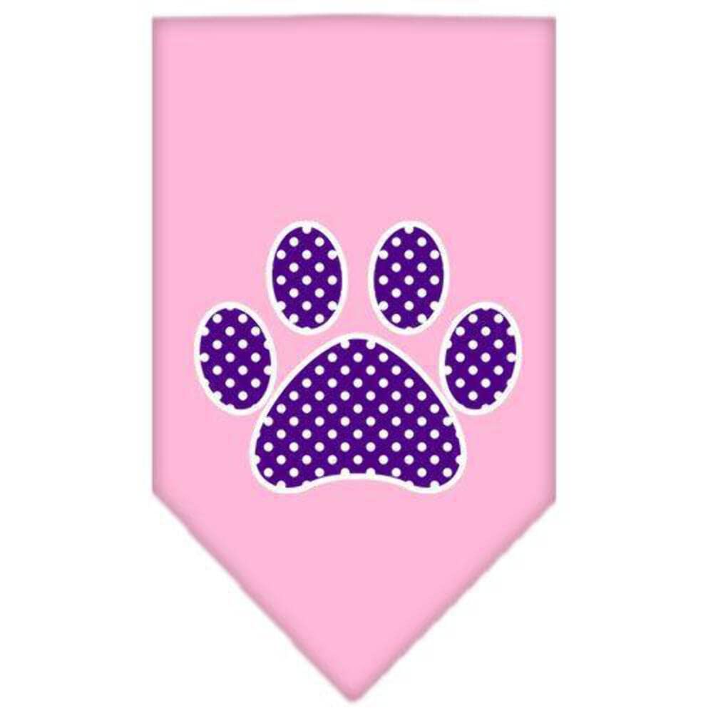 Pet and Dog Bandana Screen Printed, "Purple Swiss Dot Paw" Red Small