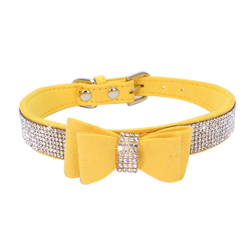 X Small Dog Collar With Bowtie,Rhinestone Bling Diamond Sparkly Crystal Jewel Cute Adjustable For Small Medium Large Girl Puppy 