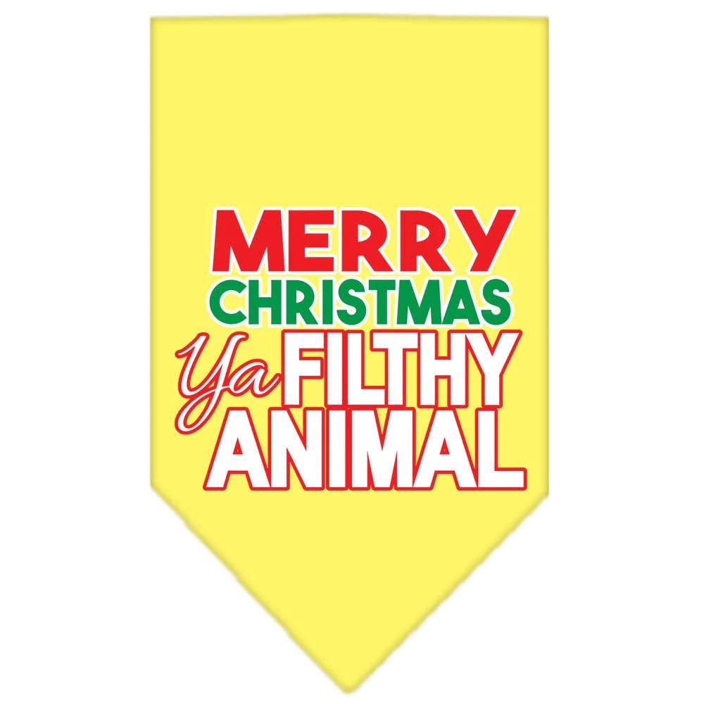 Christmas Pet and Dog Bandana Screen Printed, "Merry Christmas, Ya Filthy Animal" Yellow Large