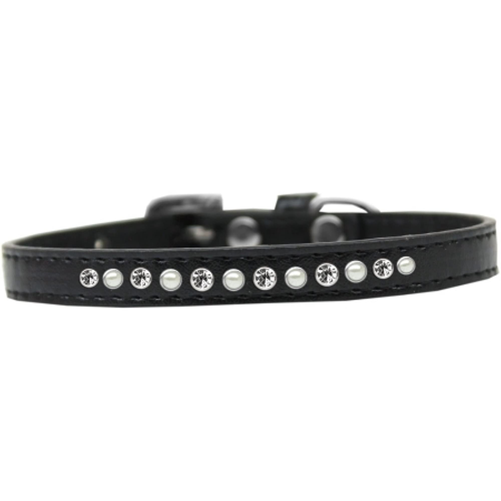 Mirage Pet Products Pearl and Clear Crystal Black Puppy Dog Collar, Size 14