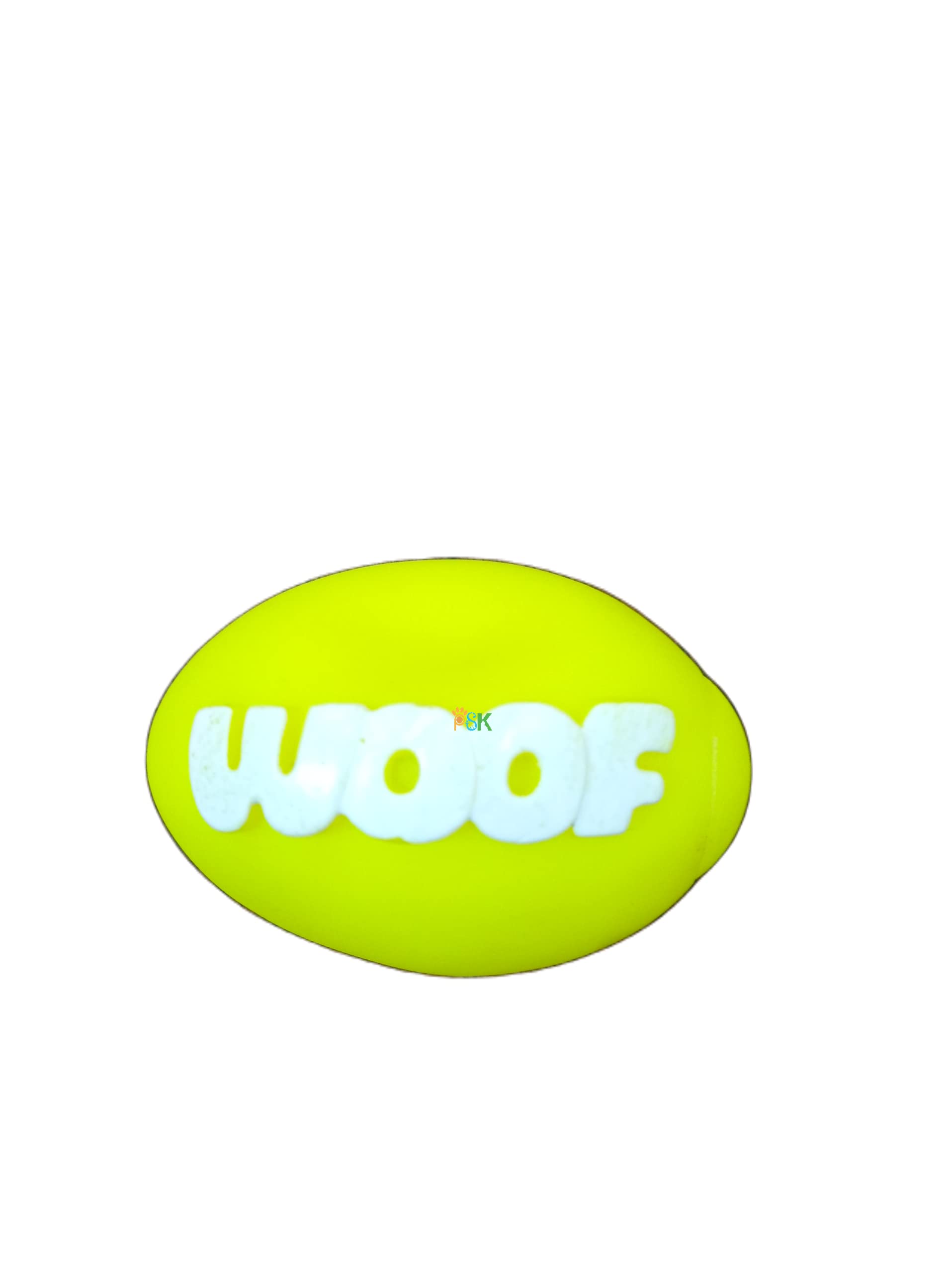 PSK PET MART Dog Toy, Rugby Ball with Woof Print, Squeaky, TRP (MultiColor), Medium
