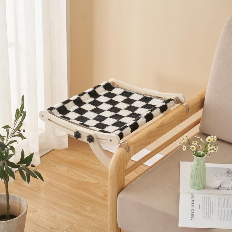 Curtainboro Cat Window Perch, No Screws Easy to Adjust & Assemble, Adjust Wooden Seat for Kitten Bedside Windowsill, Wooden Cats