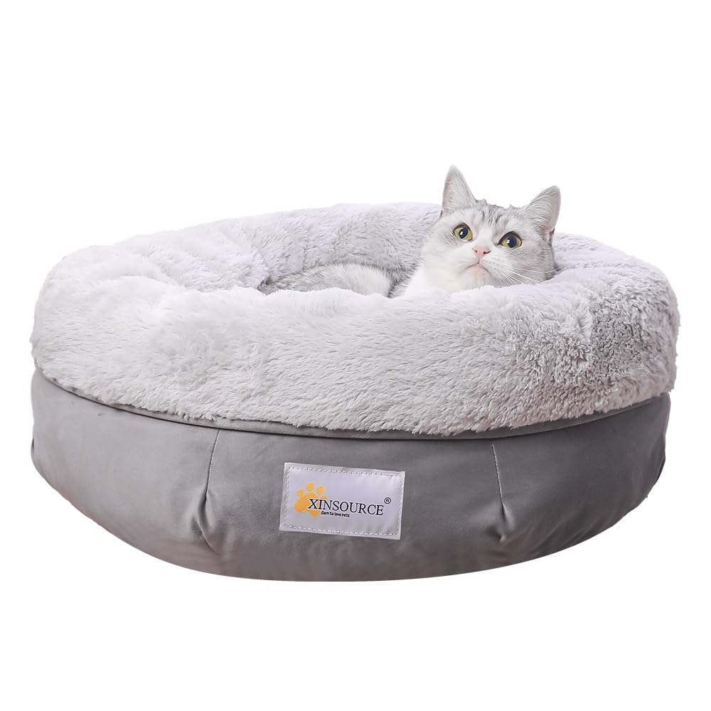 Xinsource Cozy Round Pet Bed, Cats Bed, Dogs Bed. Super Soft Plush Interior For Ultimate Comfort. High Walls Provide Extra Suppo