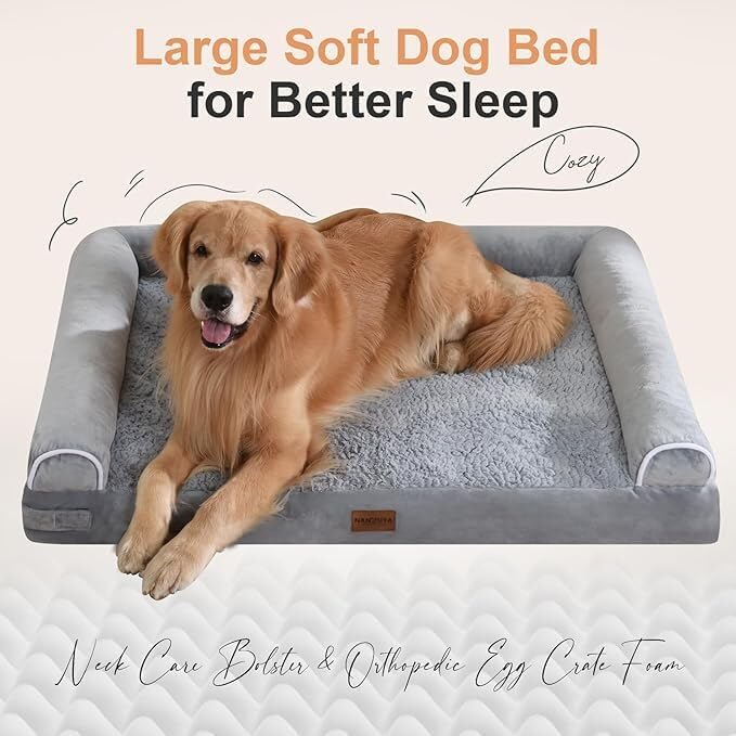 NANUYA Large Orthopedic Dog Bed, Light Grey Memory Foam, XL Size 40"x32"x6.5", Washable Removable Cover, Model NNYYUS2402G4032