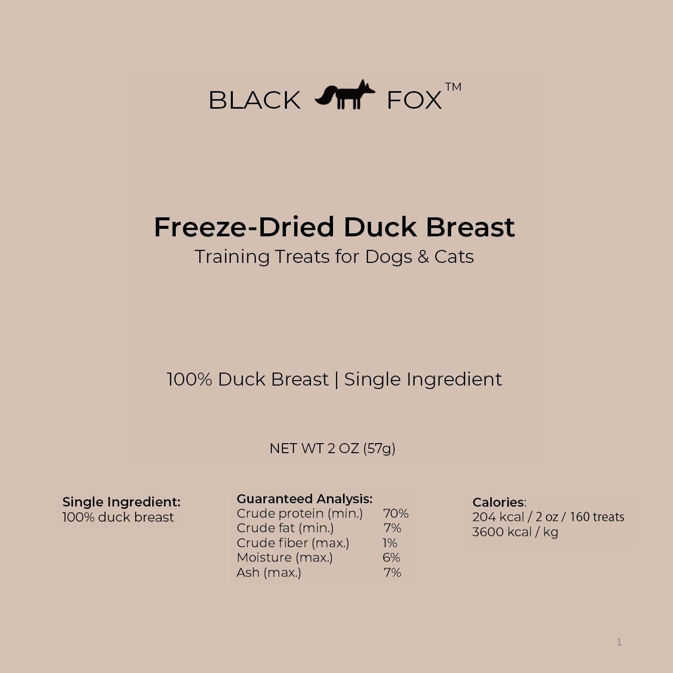 BLACK FOX Freeze-Dried Duck Breast Dog Treats | 2oz All Natural, Human Grade, Healthy Cat Treats