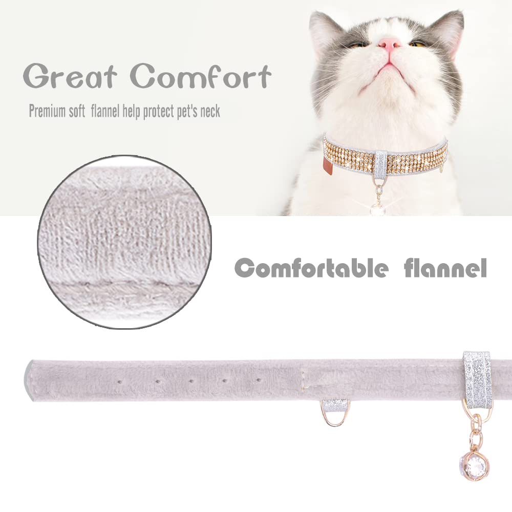 Petshome Cat Collar, Dog Collar, [Bling Rhinestones] Premium Pu Leather With Pendant Adjustable Collars For Big Cat And Small To