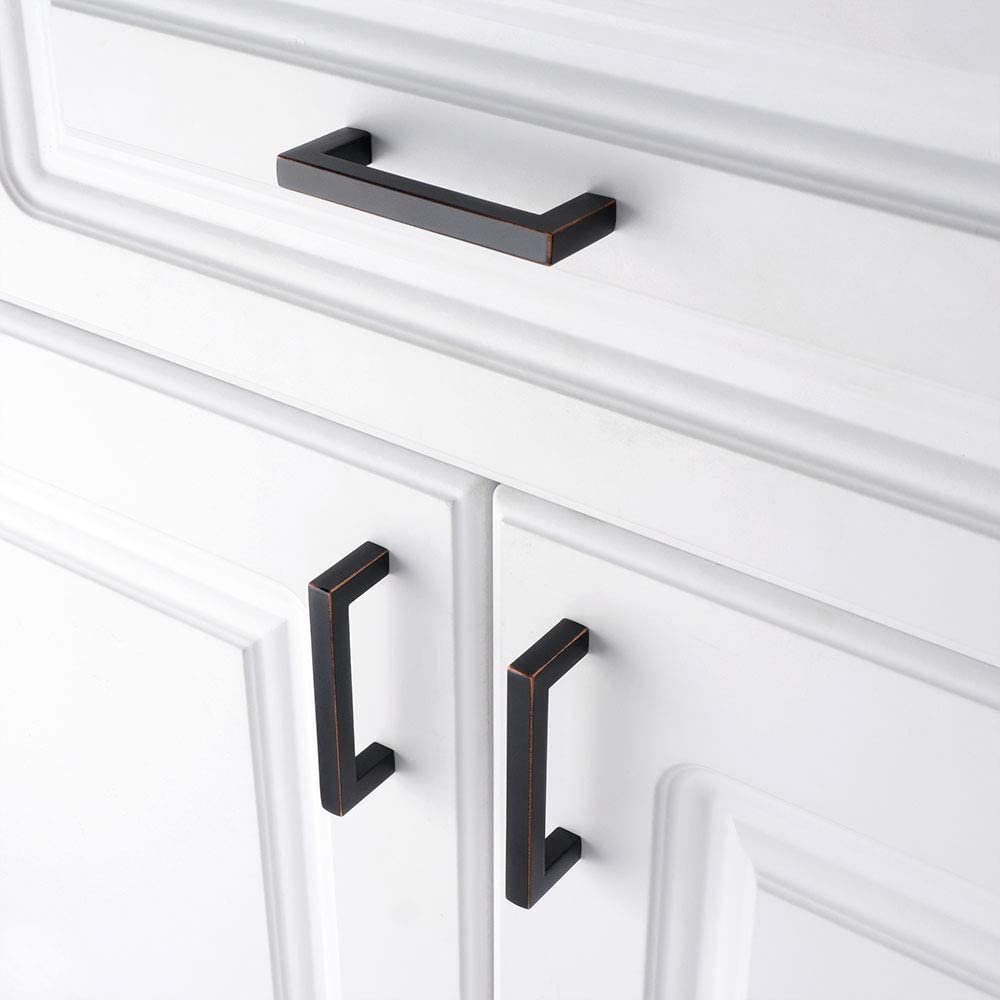 Koofizo Solid Square Bar Cabinet Handle - Oil Rubbed Bronze Furniture Pull, 3 Inch76Mm Screwhole Distance, 10-Pack For Kitchen C