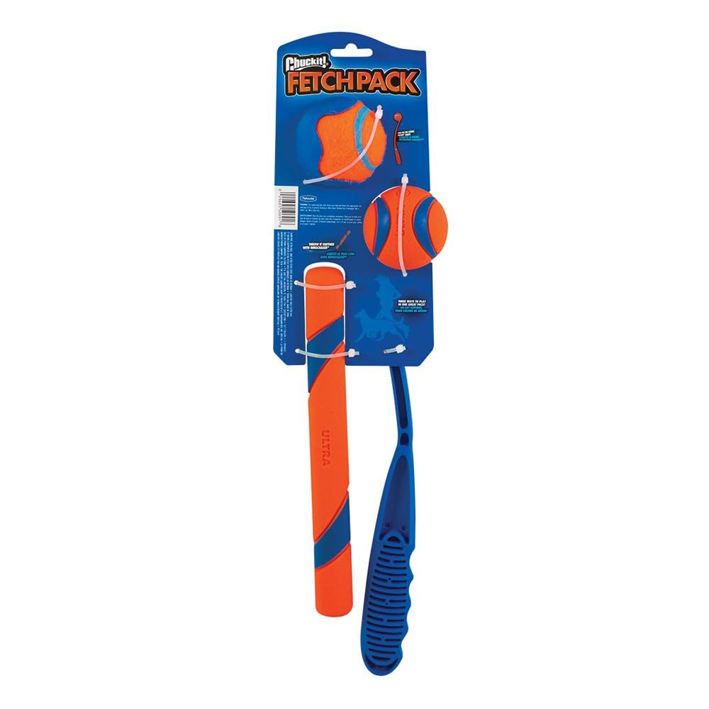 Chuckit! Fetch Pack - Indestructible Dog Toy Launcher with Tennis Ball & Ultra Rubber Ball, 18M, Orange and Blue