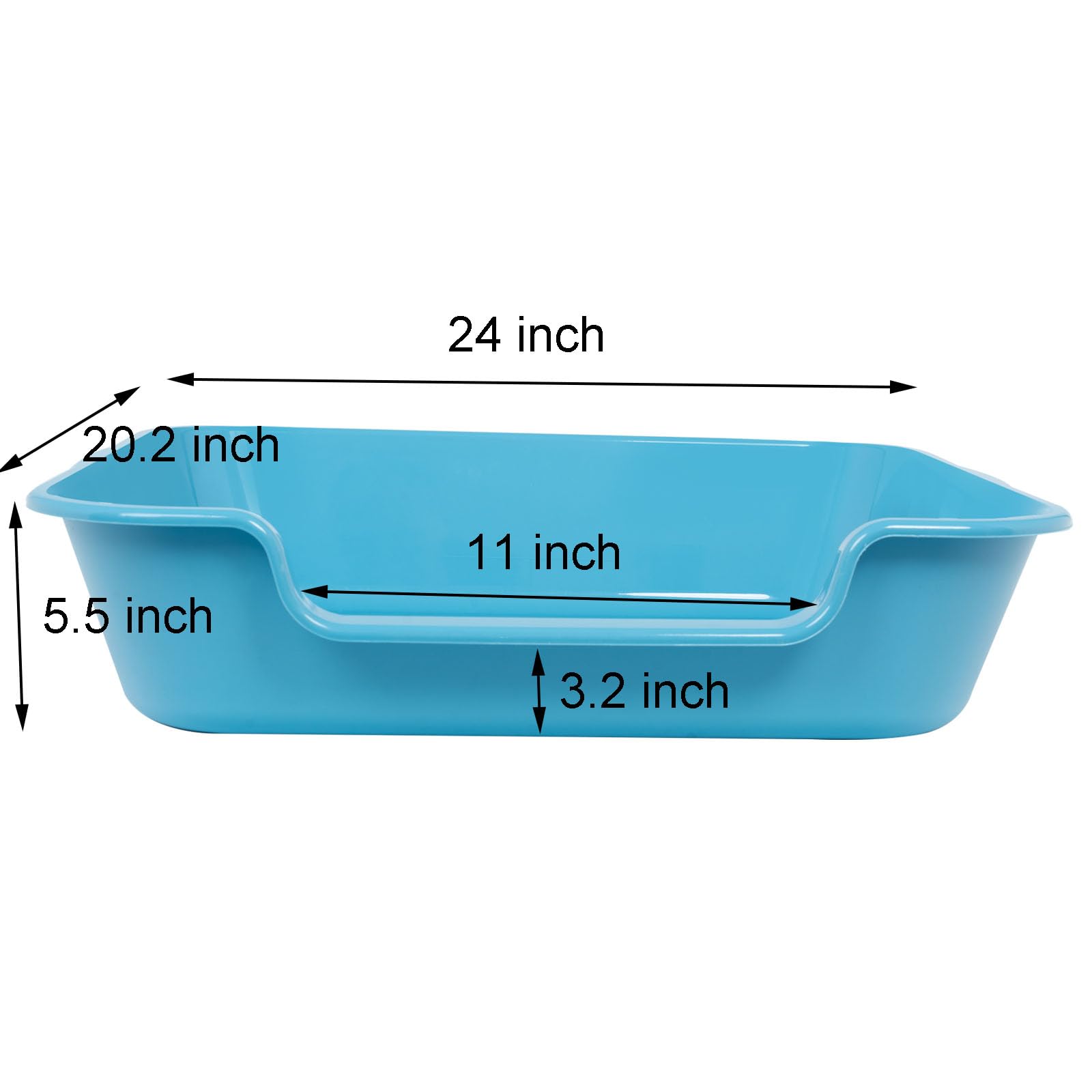Ying Tutu Extra Large Cat Litter Box - Low Entry, ABS Plastic, Light Blue, 24" x 20" - Jumbo Pet Safe Tray for Big Cats