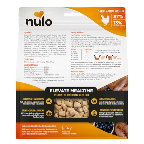 Nulo Freeze-Dried Raw Chicken Recipe with Blueberries Complete and Balanced Dry Dog Food Kibble, 8 Ounce Bag