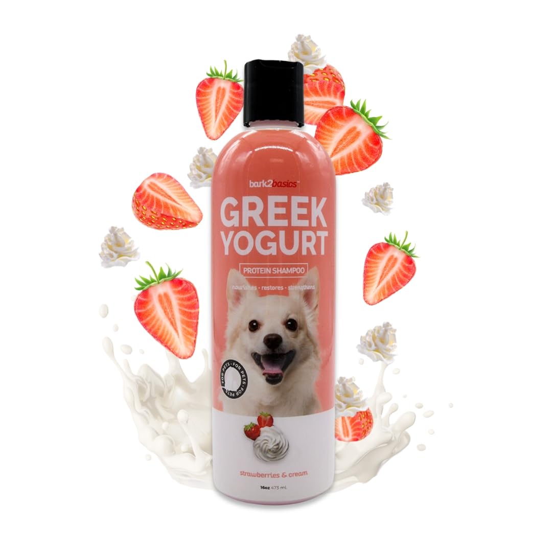 Bark2Basics Strawberries & Cream Greek Yogurt Protein Rich Dog Shampoo, 16 oz - Natural Ingredients, Protein Rich, Super Moistur
