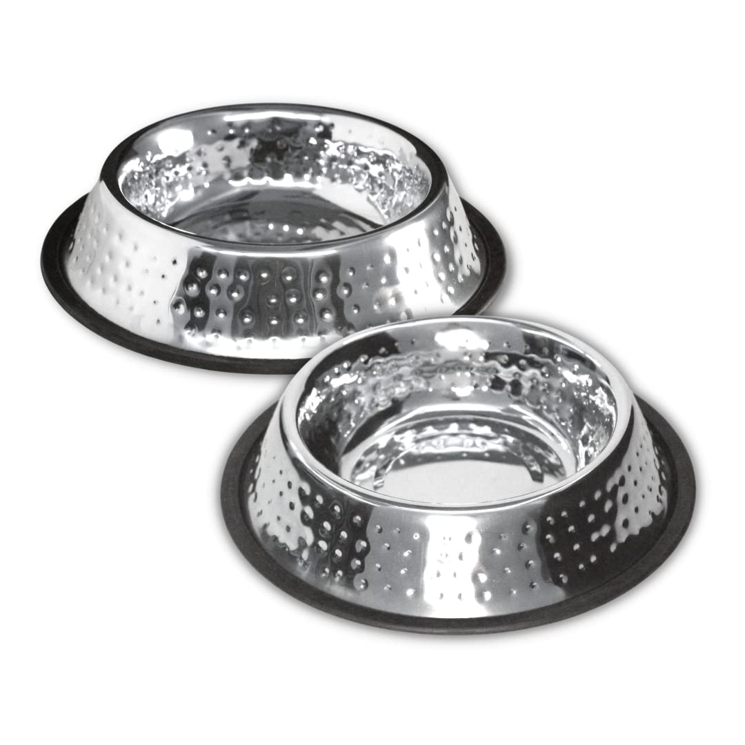 Fableart Stainless Steel NonSlip Dog Bowl For Your PetS Food And Water Needs! (Silver Hammered, 32 Oz (950Ml)) Suitable For 