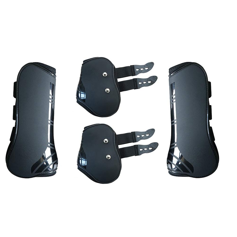 MAYiT Horse Tendon Boots (4 pcs - Front & Hind), PU Shell Tendon Fetlock Brace Guard Boots for Riding Shock Absorbing Jumping Co