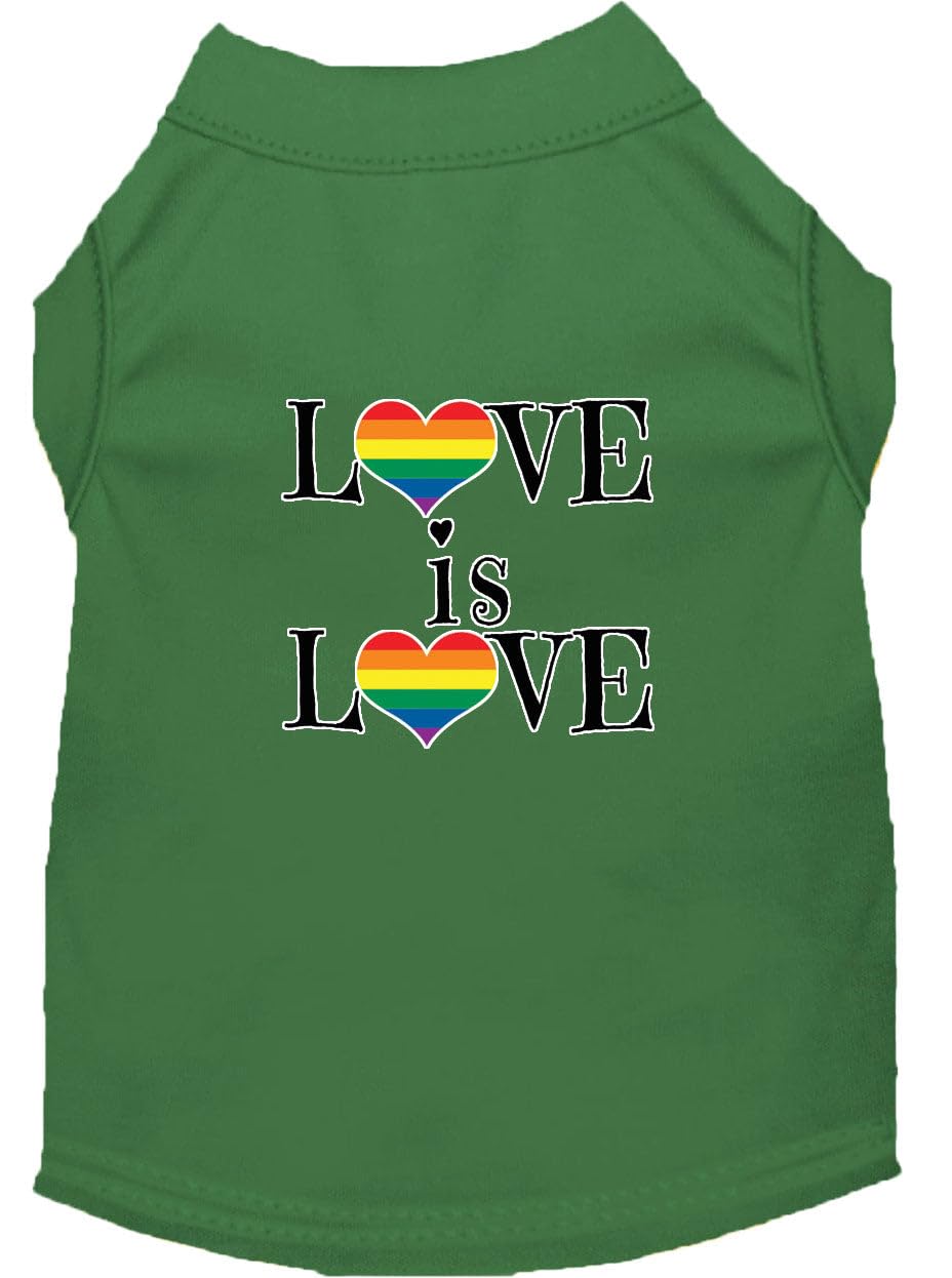 Pet Dog & Cat Shirt Screen Printed, "Love Is Love" Emerald Green 3XL (25-35 lbs.)