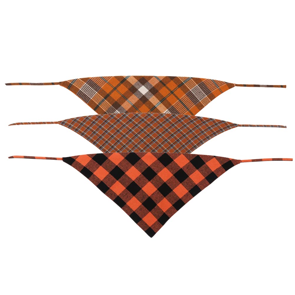 Fall Dog Bandana Autumn Thanksgiving Halloween Plaid Reversible Triangle Bibs Scarf Accessories For Dogs Pets