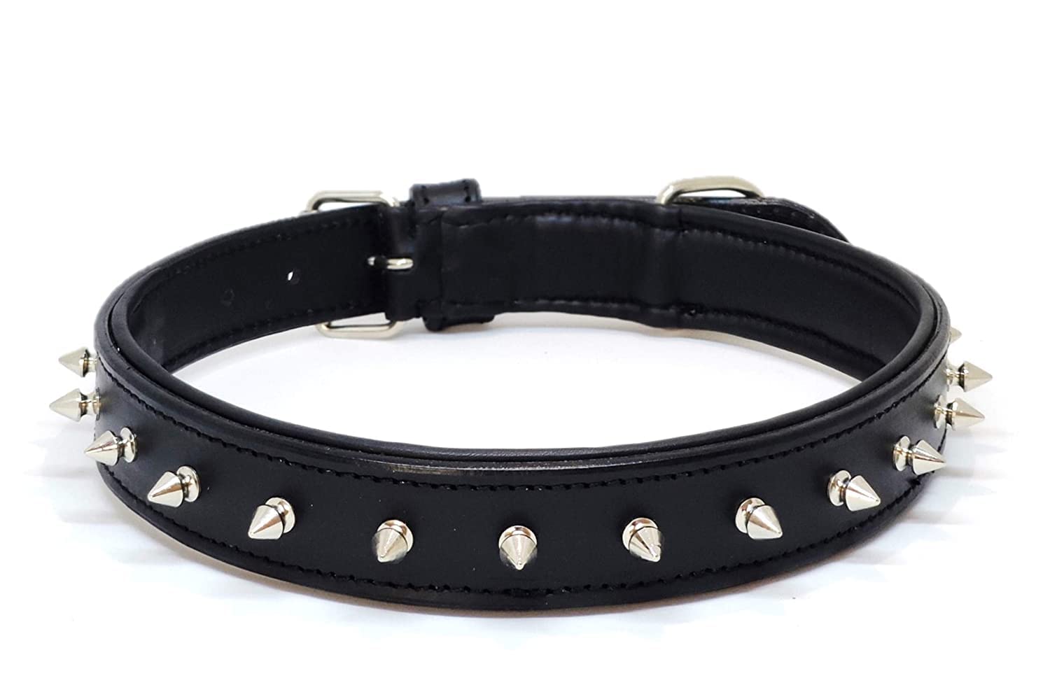 Psk Pet Mart Dog Spike Collar, Leather, Black, Medium And Large Dogs, Spiked Design For Bite Protection