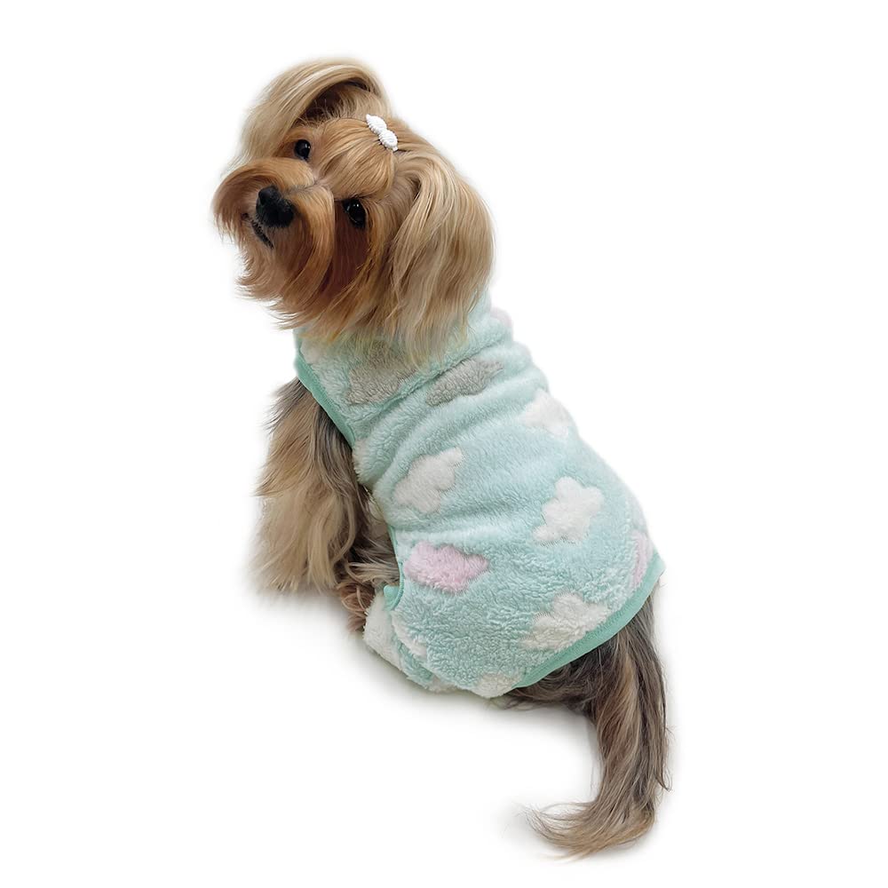 Klippo Dog/Puppy Ultra Soft Plush Front Sleeveless Pajamas/Bodysuit/Loungewear/Coverall (Fluffy Clouds, Small)