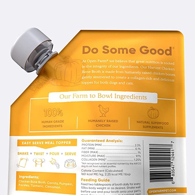 Open Farm Bone Broth, Food Topper for Both Dogs and Cats with Responsibly Sourced Meat and Superfoods Without Artificial Flavors