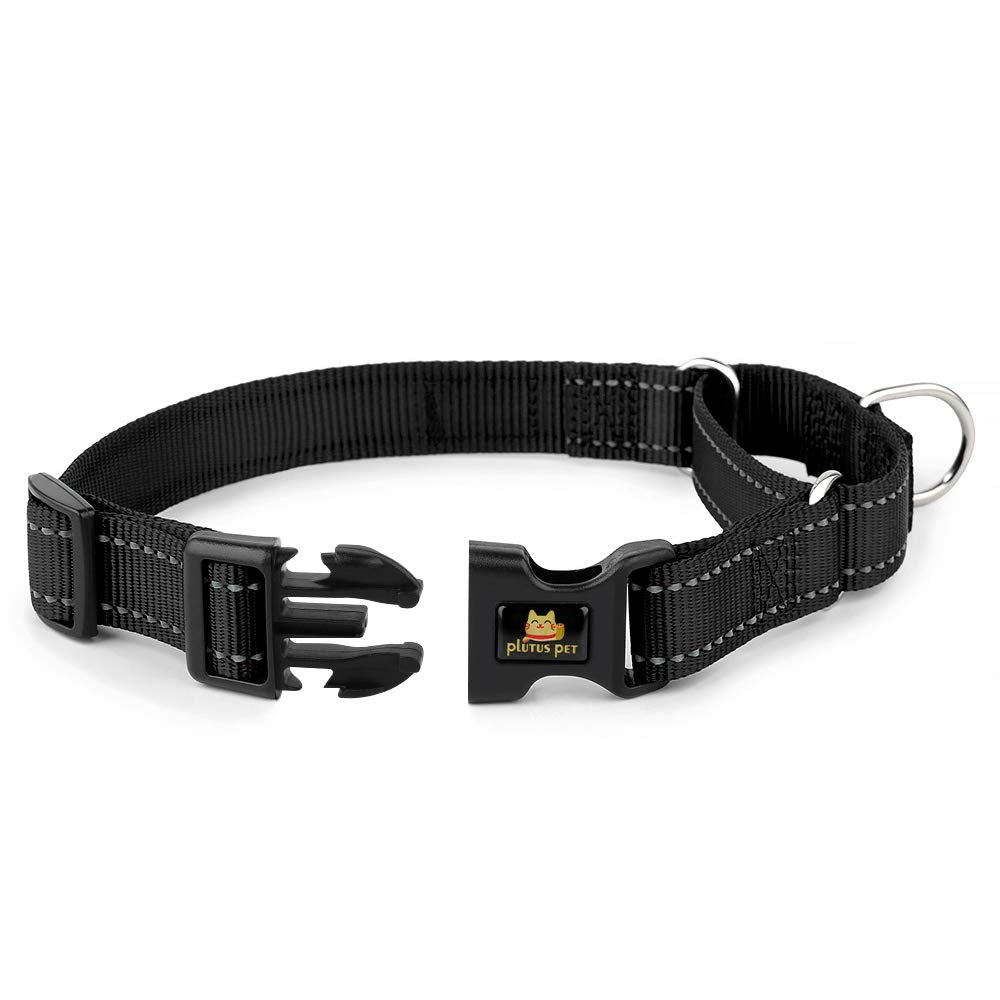 Plutus Pet Reflective Martingale Collar With Quick Snap Buckle,No Pull Dog Choker Collar For Small Medium Large Dogs,S,Black