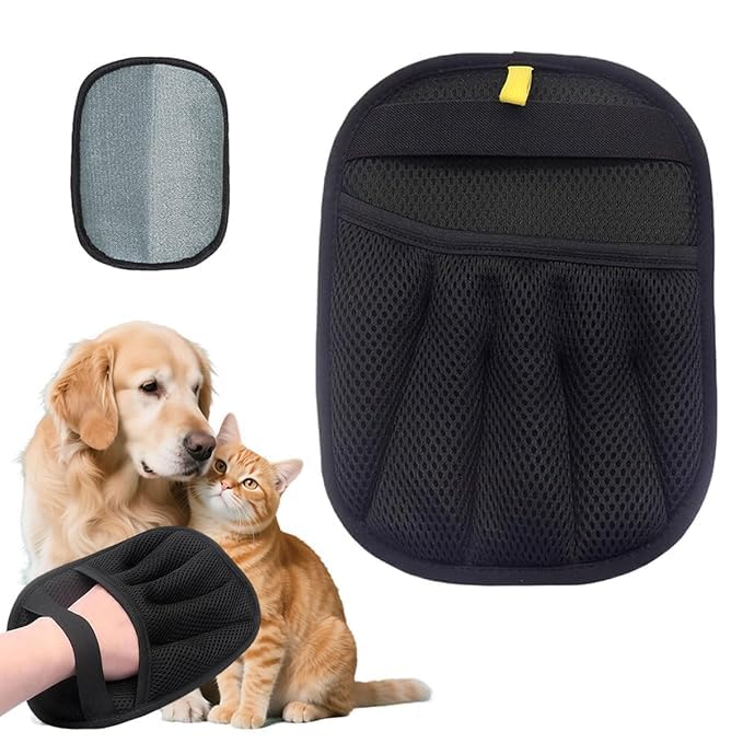 Etsap Pet Hair Removal Glove, AntiStatic Pet Deshedding Grooming Glove, 5Finger Design, Mesh Fabric & Wrist Strap Design, Quic