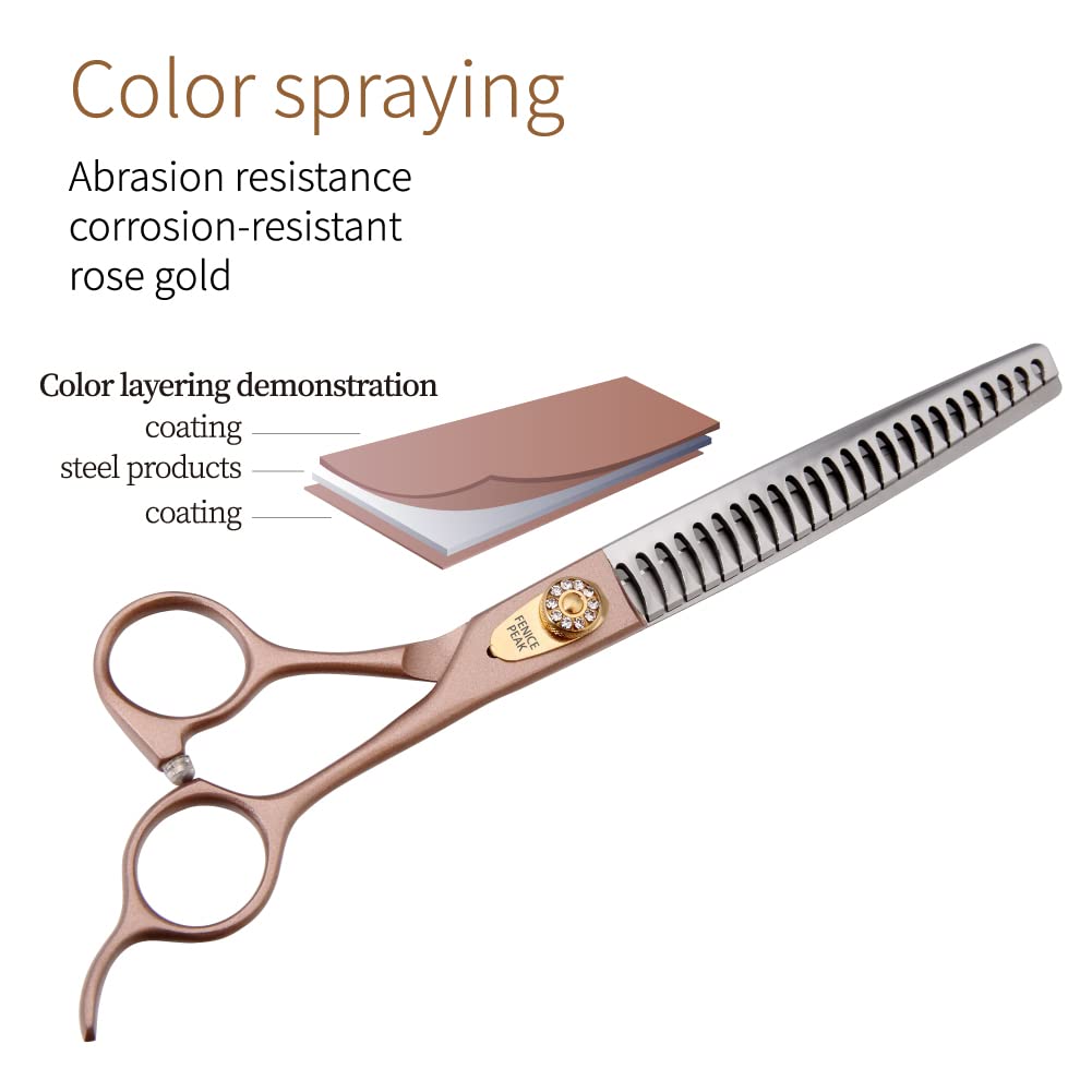 Fenice Peak Thinning Shears For Dogs And Cats Rose Gold Pet Grooming Scissors Chunkers Shears 440C Stainless Steel Professional