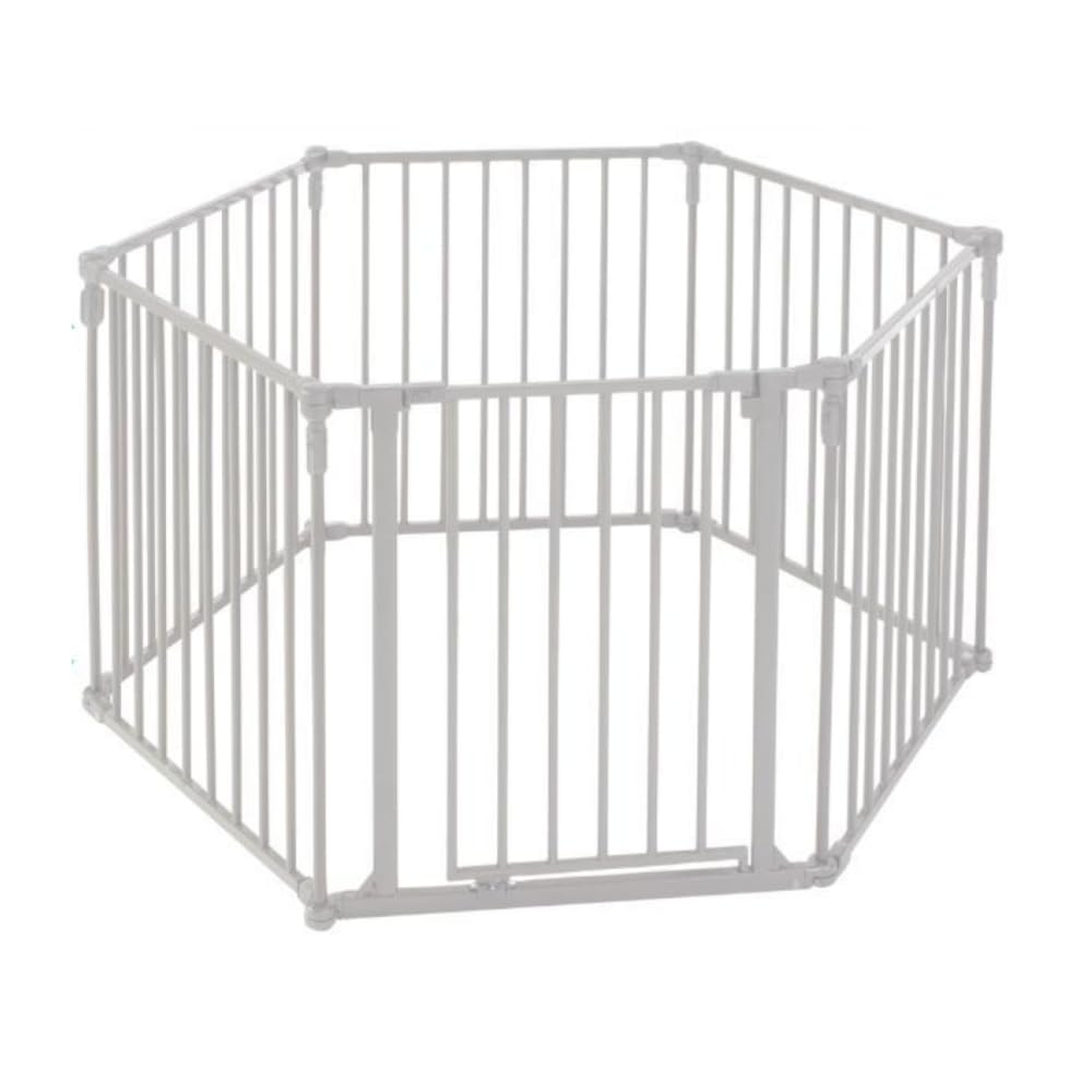 Toddleroo By North States 3 In 1 Metal Superyard 6 Panel Play Yard, Baby Gate, Playpen Or Extra Wide Baby Fence, 151' Wide. Wall Mount Kit Included. 10 Sq Ft Play Yard (30' Tall, Taupe)