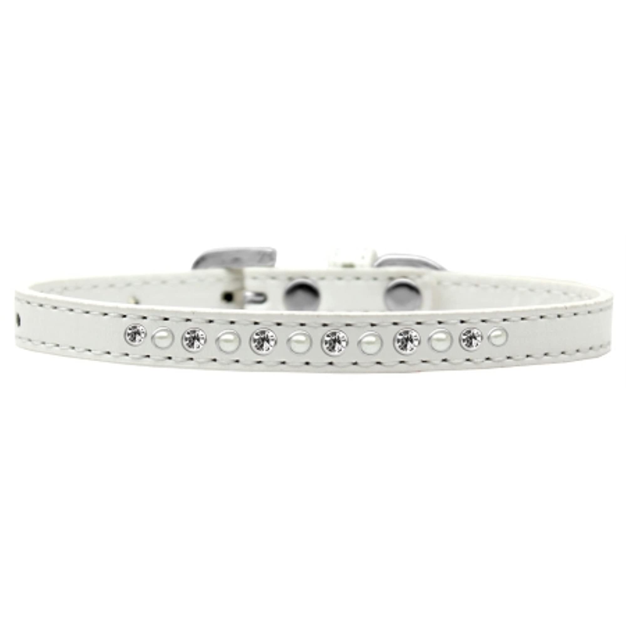 Mirage Pet Products Pearl and Clear Crystal White Puppy Dog Collar, Size 10