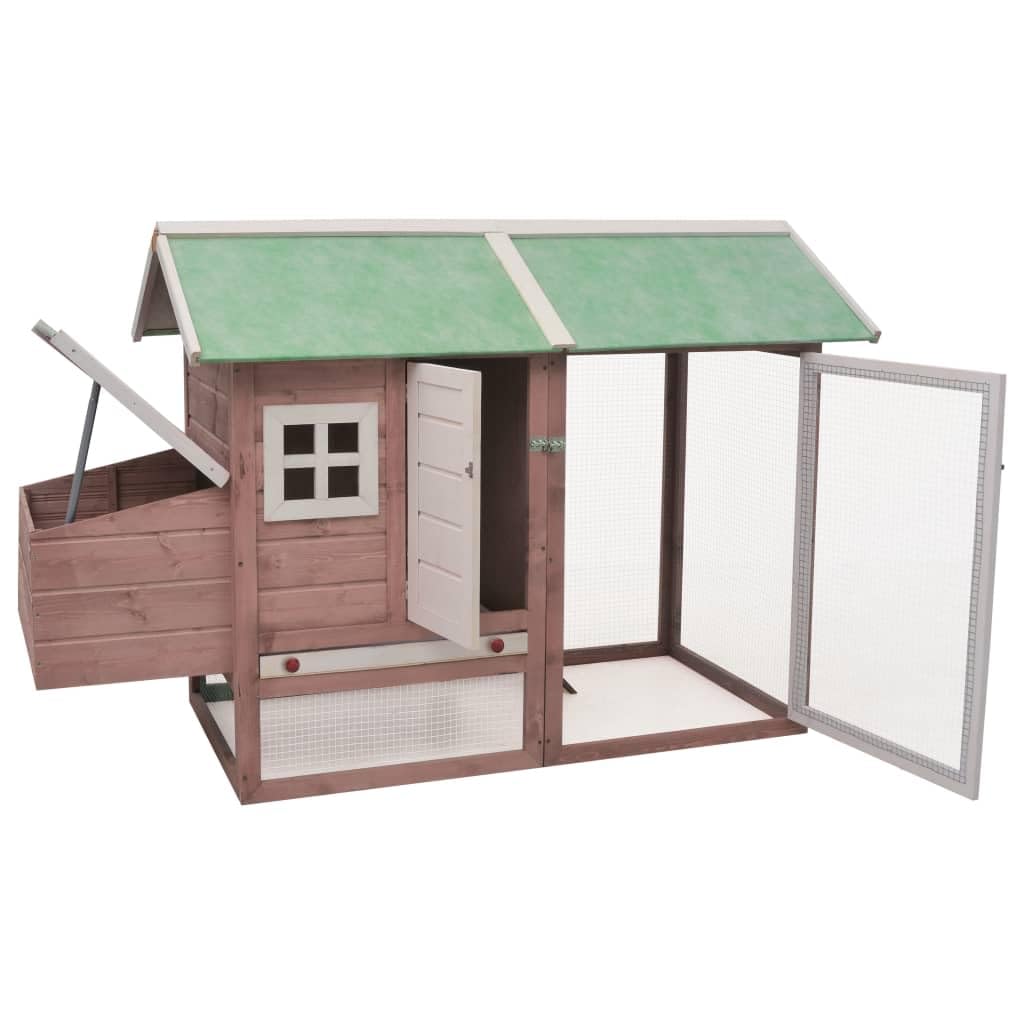 vidaXL Chicken Cage 66.9"x31.9"x43.3", Mocha and Green Wooden Hutch for Small Animals, Solid Pine and Fir Wood Frame, Iron Wire Mesh, Easy Assembly, Weather-Resistant Roof, Improved Ventilation