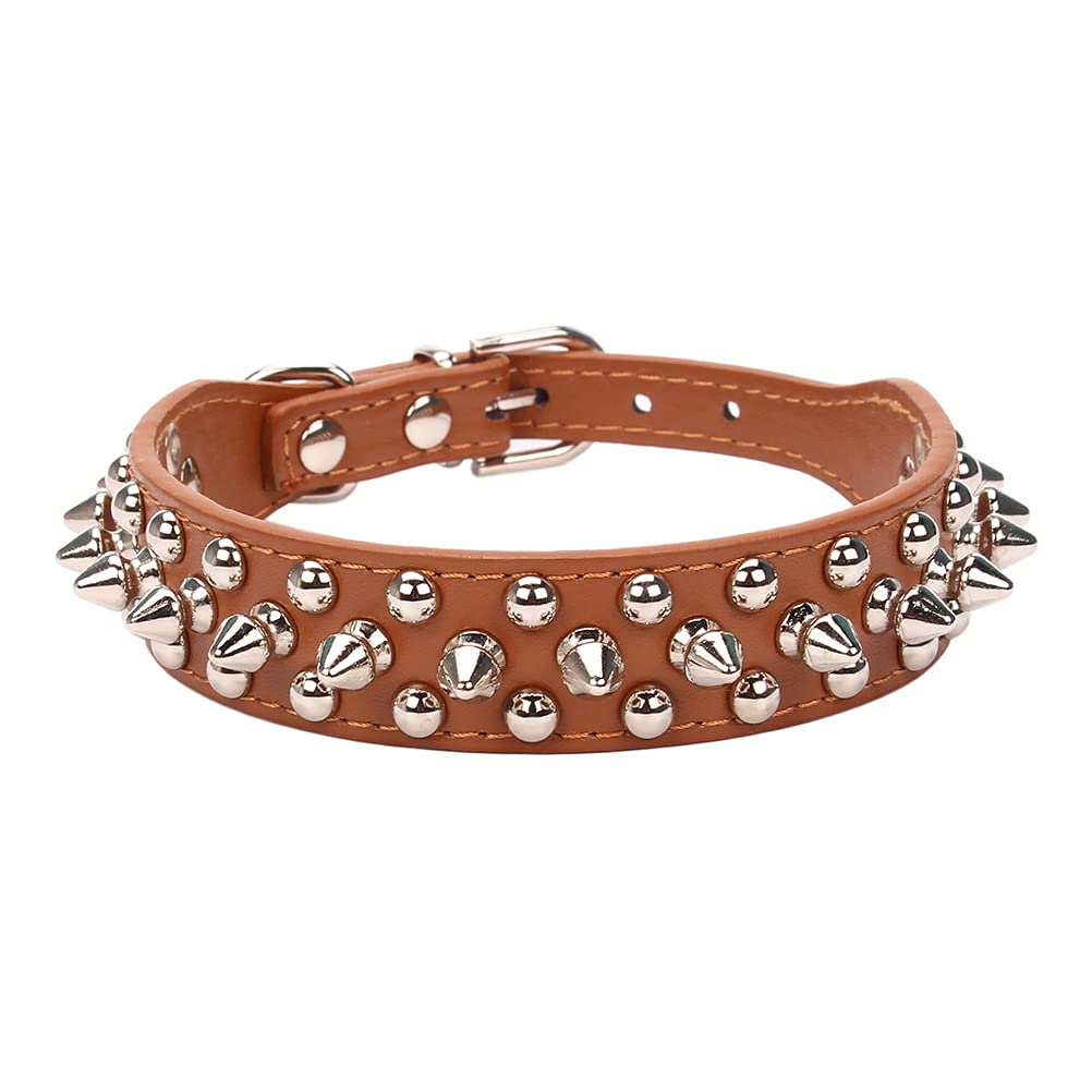 Aolove Mushrooms Spiked Rivet Studded Adjustable Pu Leather Pet Collars For Cats Puppy Dogs (8.2'-10.6' Neck, Brown)