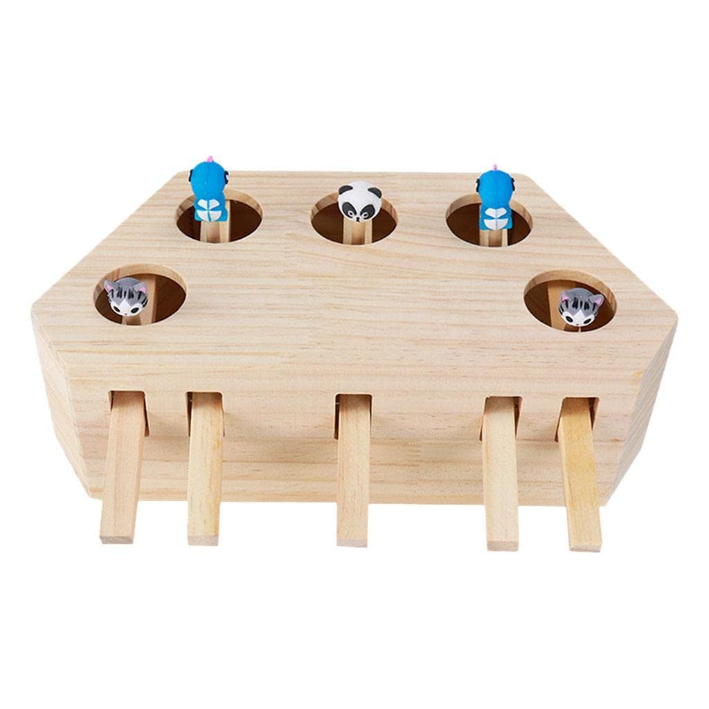 Myaddiction Cat Hunt Mouse Toy Wooden Whack A Mole Box Puzzle Toy Catch Mice 5 Holes