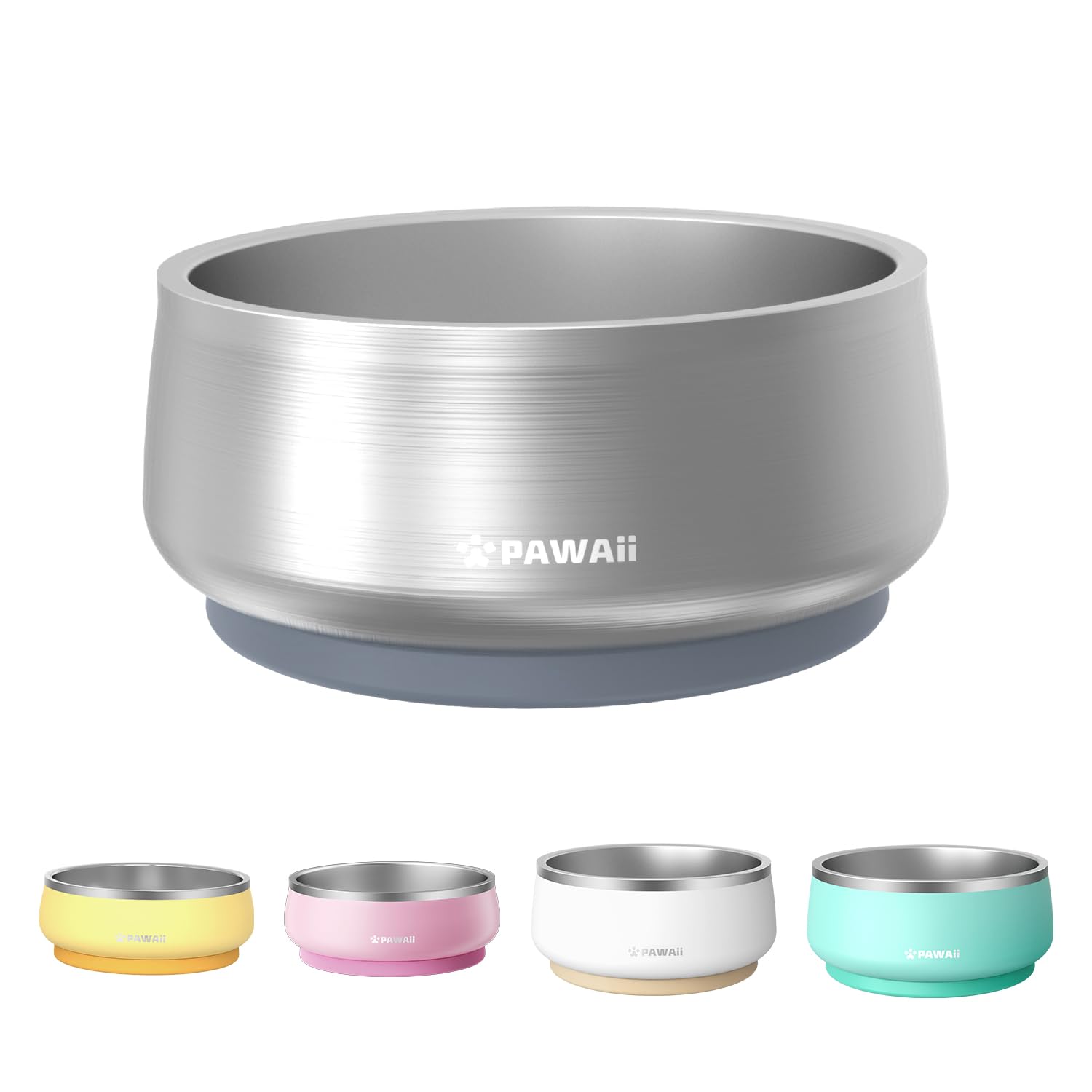 Pawaii Dog Bowl, Dog Food Water Bowl with Non-Slip Rubber Base, Metal Insulated Stainless Steel Dog Bowls with ID Tag, Double Wa