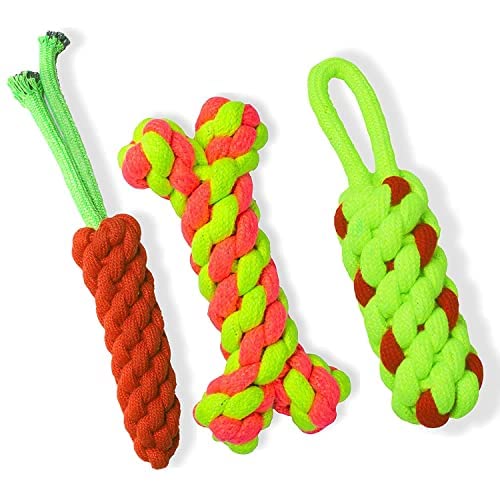 Dog Trust Cotton Rope Toys For Dogs, Puppy Chew Teething Rope Toy & Cleaning Training Dog Toy For Dogs & Puppies (Combo Of 3)
