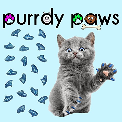Purrdy Paws 40 Pack Soft Nail Caps for Cat Claws Blue Glitter Medium