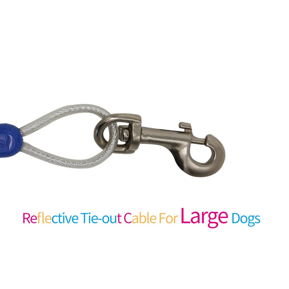 Petest 25Ft Reflective Tie-Out Cable With Buffer Spring For Large Dogs Up To 90 Pounds