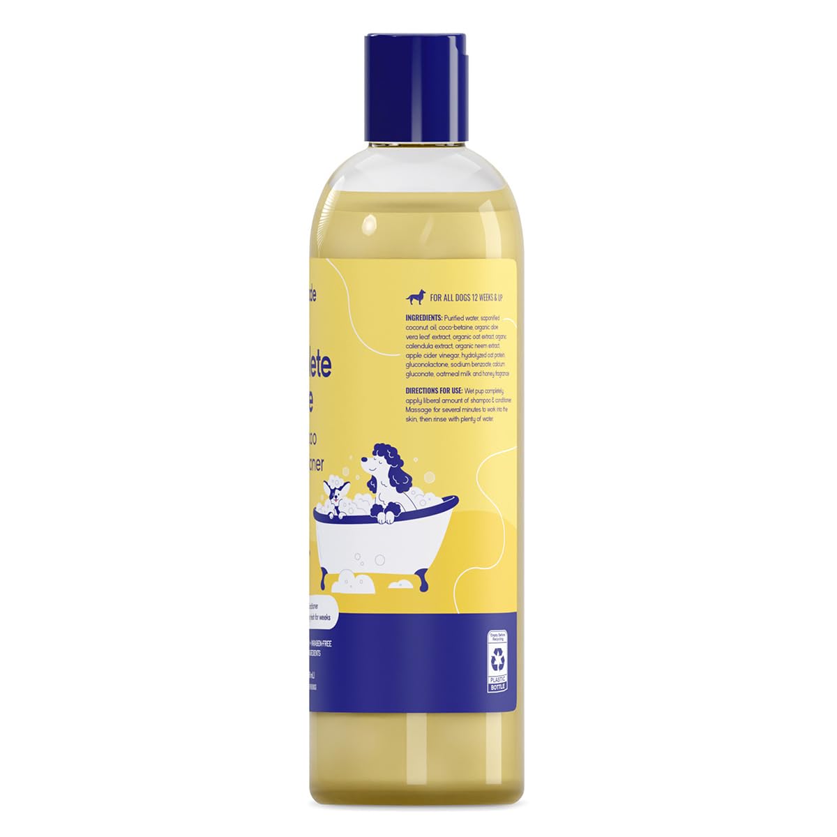 PupGrade 4-in-1 Dog Shampoo & Conditioner - Cleans, Moisturizes, Deodorizes - Oatmeal Milk & Honey, 16 fl oz - Model PG-1B