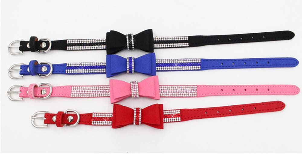 Small Dog Collar Puppy With Rhinestone Bow Knot Crystal Diamond Colorful Bling Girl Puppy Cat Collars Pink M