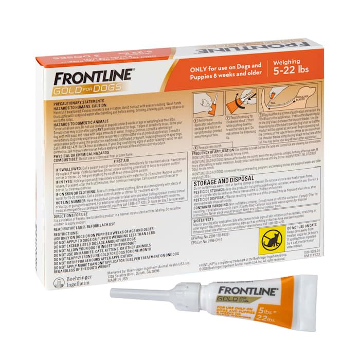 Frontline Gold Flea & Tick Treatment for Small Dogs Up to 5 to 22 lbs., Pack of 3