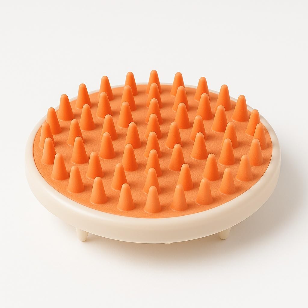 Emily Pets Cat Grooming Brush, Silicone Massage And Deshedding Tool, Orange Bristles With White Base