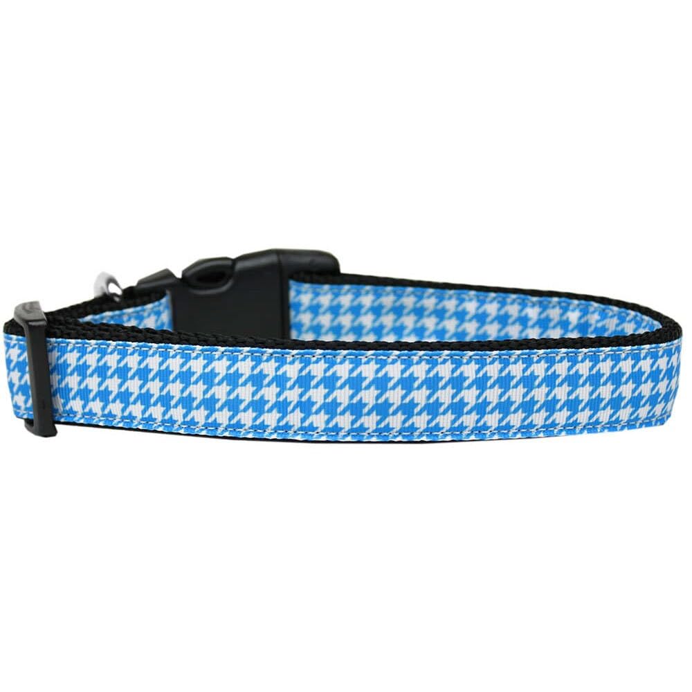 Pet Dog & Cat Nylon Collar or Leash, "Houndstooth Blue" LG Collar