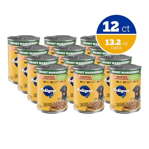 Pedigree Chopped Ground Dinner Wet Dog Food, Chicken & Rice, 13.2 oz, 12 Cans, Weight Management, Pack of 1
