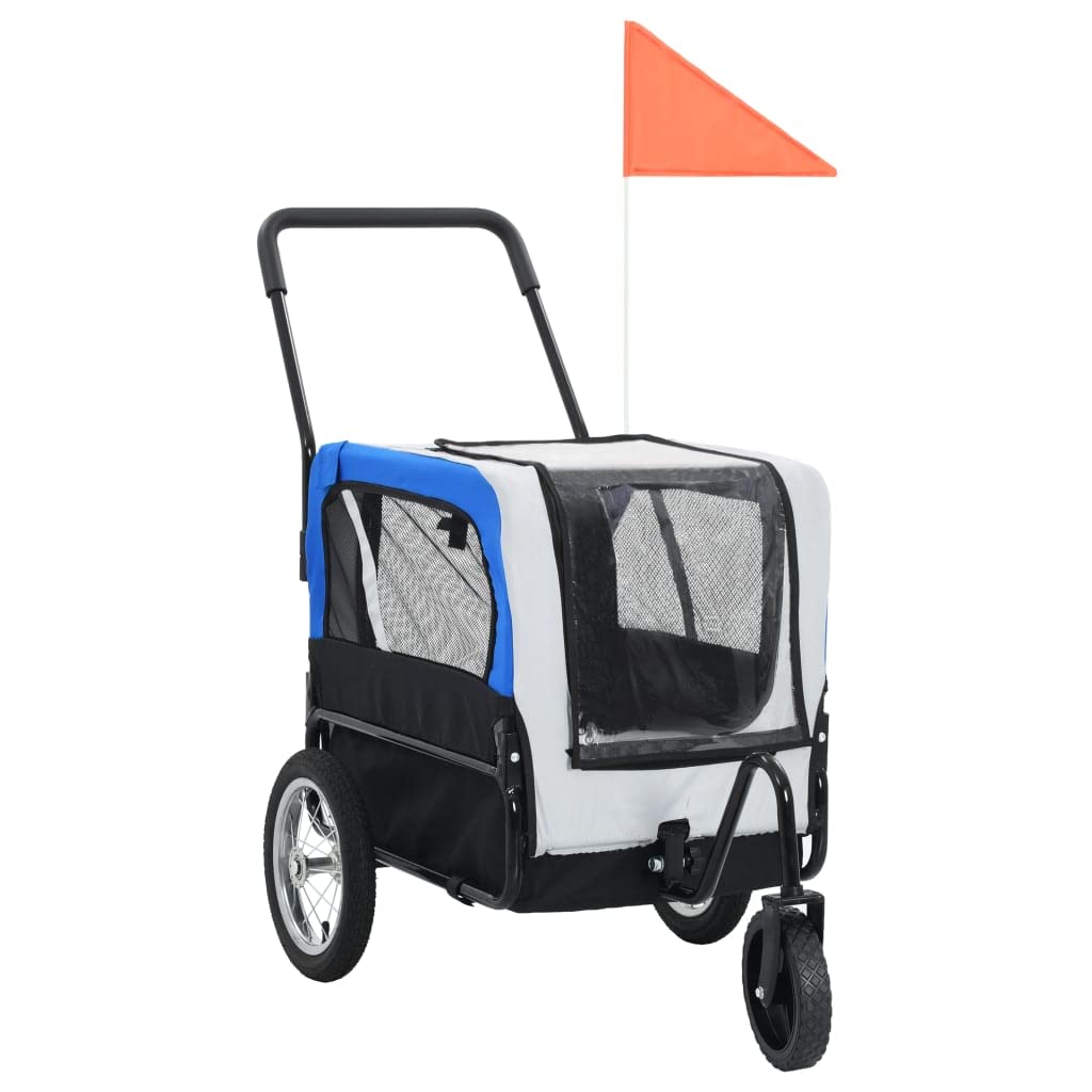 vidaXL Pet Bike Trailer & Jogging Stroller 2-in-1, Durable Steel Frame, Water Resistant Oxford Fabric with Mesh Windows, Gray an