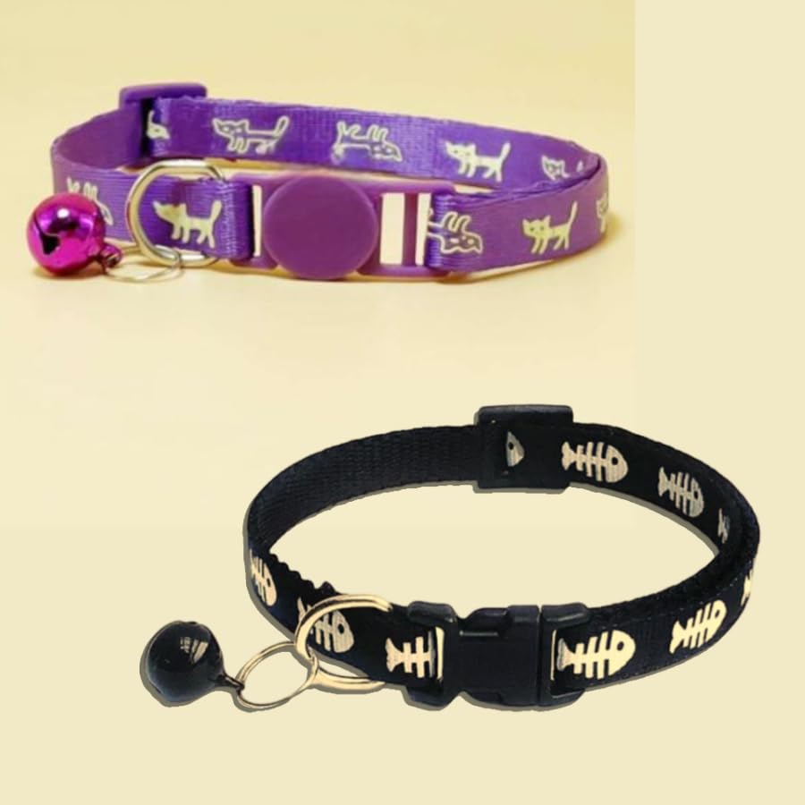 Psk Pet Mart 2 Pcs Nylon Reflective Cat Collar With Bell For Indoor & Outdoor Use,Collar With Bell For Indoor & Outdoor, Dog & C